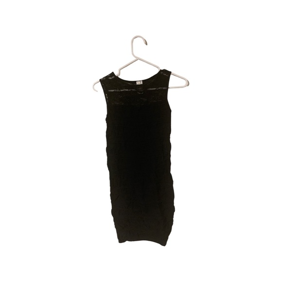 Black Bodycon Mini Dress w/ Sheer Neckline - Picture 1 of 1